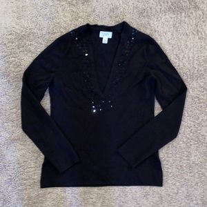 Size M V-Neck Sequin Sweater